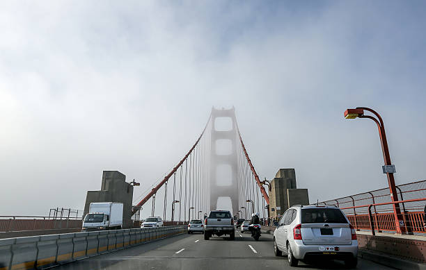 Motorists Crossing Golden Gate Bridge stock photo