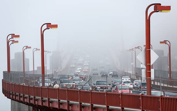 Motorists Crossing Golden Gate Bridge stock photo