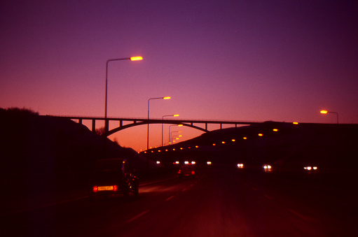 Six lane motorway (M62) in Northern England at night