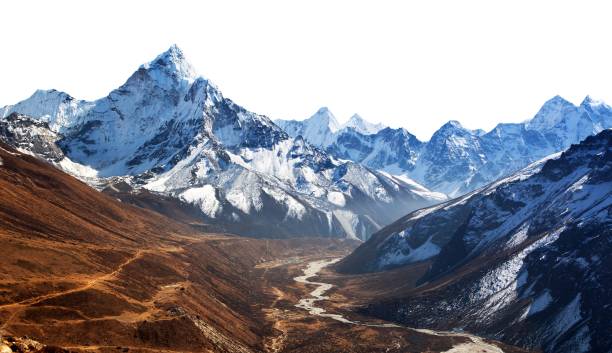 Mount Ama Dablam isolated on white, Nepal Himalayas stock photo
