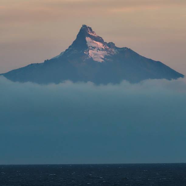 Mount Corcovado looms over Corcovado Bay in the Chilean south stock photo