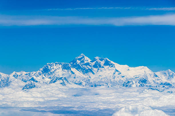 Mount Everest in Himalaya. 8848 m highest mountain on earth. stock photo