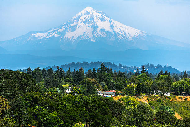 Mount Hood from Portland stock photo
