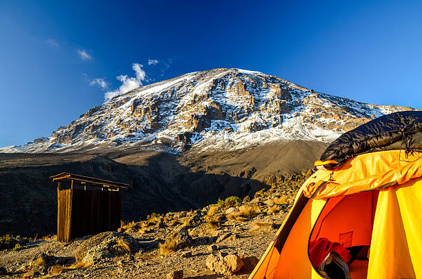 Mount Kilimanjaro with tent - Tanzania, Africa stock photo