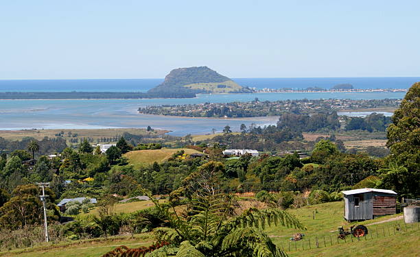 Mount Maunganui and Tauranga Harbour, NZ stock photo