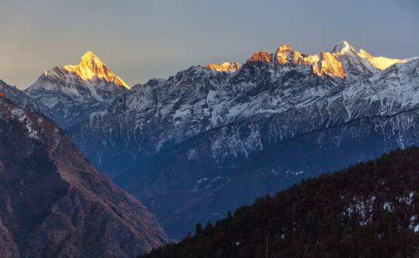 mount Nanda Devi sunset view India himalaya mountain stock photo