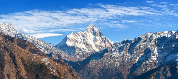 mount Nanda Devi vith beautiful sky India Himalaya stock photo