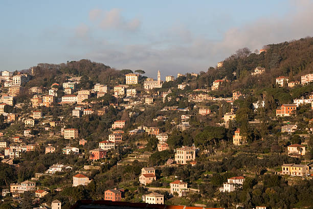 Mount Portofino Park - Ruta village at the dusk stock photo