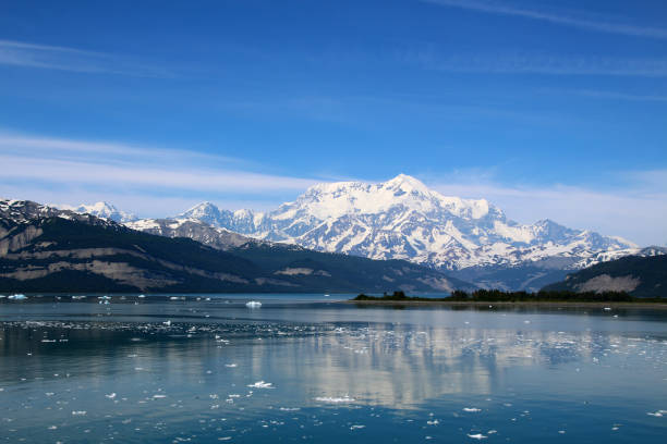 Mount Saint Elias reflected in the Icy Bay, Alaska, United States stock photo