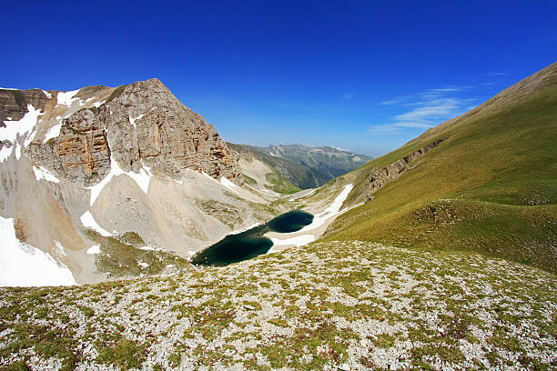Mount Vettore and Lake Pilate stock photo