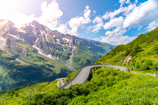 Mountain asphalt road serpentine. Winding Grossglockner High Alpine Road in High Tauern, Austria.