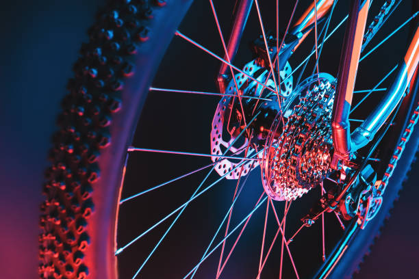 mountain bicycle wheel. chain. gearshift. transmission. stock photo
