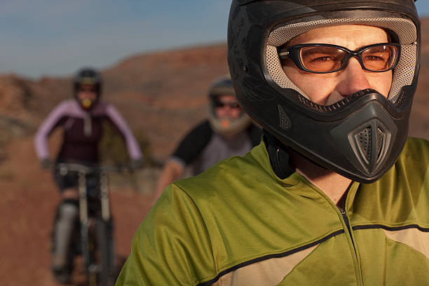 Mountain Bikers on a Desert Trail stock photo