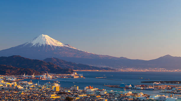 Mountain Fuji and Shimizu city in winter season stock photo
