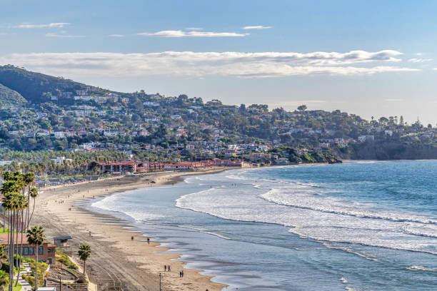 Mountain homes and buildings overlooking the beach and ocean in San Diego CA stock photo