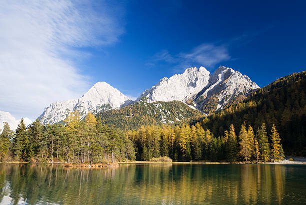 mountain lake in autumn stock photo