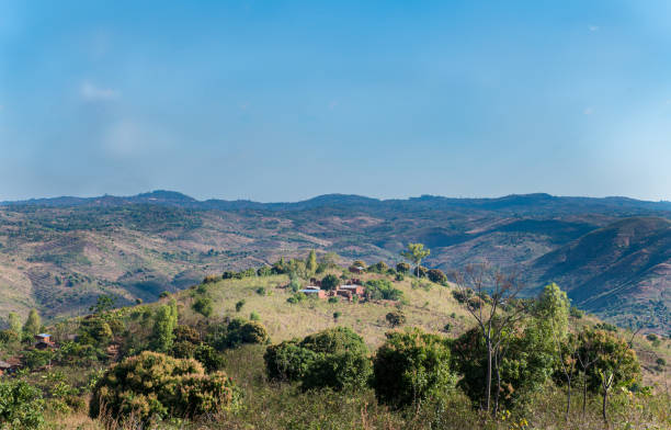 Mountain view of African village stock photo