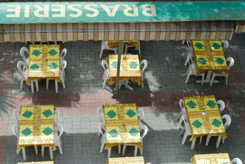 Moustiers-Ste-Marie, external tables of a brasserie (French restaurant)