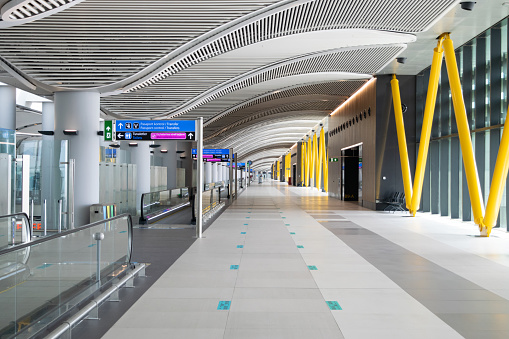 Interior View of Empty Corridor in Istanbul International Airport, which replaced the aging Ataturk Airport on the European side of Turkey's largest city.