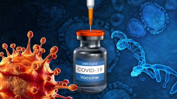 COVID-19 mRNA vaccine. 2020 coronavirus pandemic. Single RNA strand. stock photo