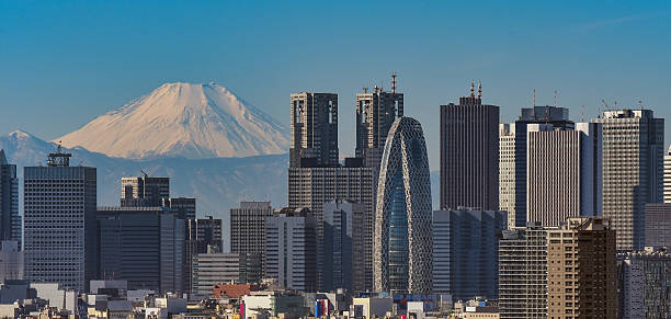 Mt. Fuji and Tokyo, shinjyuku Skyscrapers stock photo