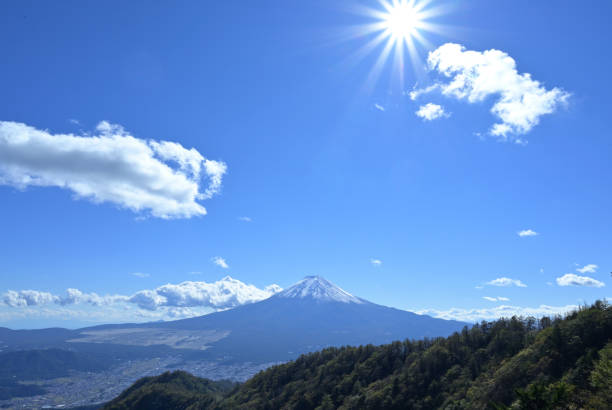 Mt.Fuji from top of Mt.Mitsutoge 2021-Oct (Yamanashi, Japan) stock photo