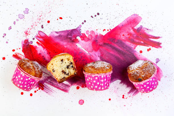Muffins with pieces of chocolate. stock photo