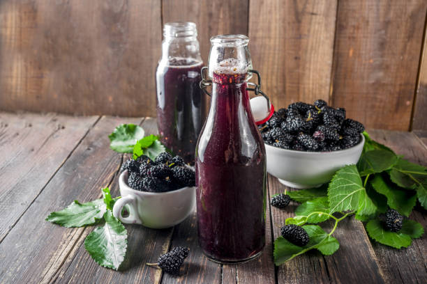 Mulberry Shrub, Juice or liqueur stock photo