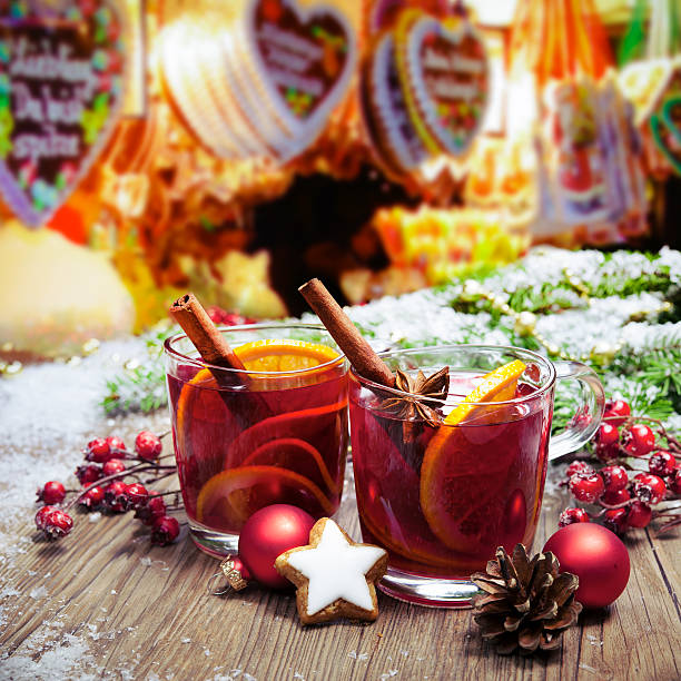 Mulled wine on german christkindl markt Two glasses of  mulled wine on german christkindl markt christmas market stock pictures, royalty-free photos & images