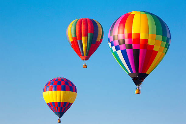 Multi colored hot air balloons at a balloon festival stock photo