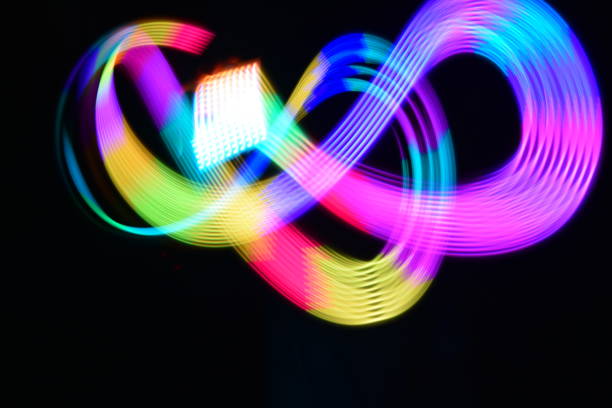 Multi Colored Light Steaks from a Rectangular LED Light, Purple and Blue Bend Dynamic Swirls of long exposure color steven harrie stock pictures, royalty-free photos & images