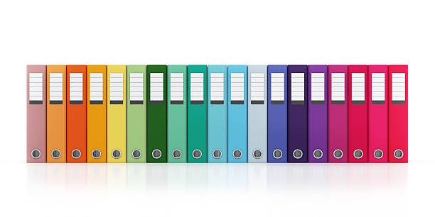 Multicolor Office Folder File Horizontal Composition Isolated Multicolor Office Folder File Horizontal Composition Isolated on White Background accounting ledger stock pictures, royalty-free photos & images