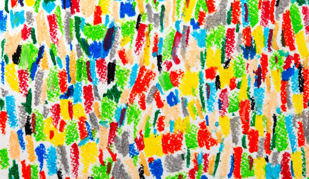 Multicolored bright strokes with oil pastel crayons stock photo