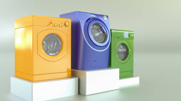 multicolored washing machine comparison stock photo