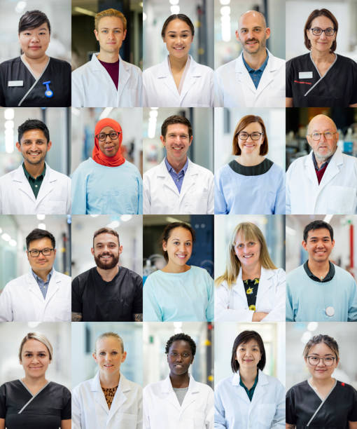 Multicultural Team of Health, Medical and Science Professionals Twenty headshot collage of a diverse team of Healthcare and Science professionals in Perth, Australia. They are looking at the camera with positive emotion. role model photos stock pictures, royalty-free photos & images