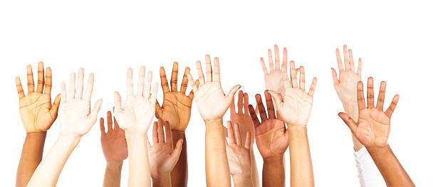 multi-ethnic young adults' hands stock photo