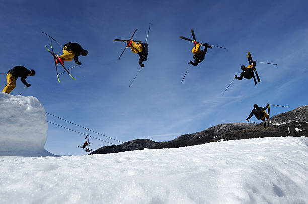 Multiple image of free style skier stock photo