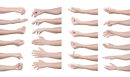 Multiple set of man hands gestures isolated on white background. with clipping path.