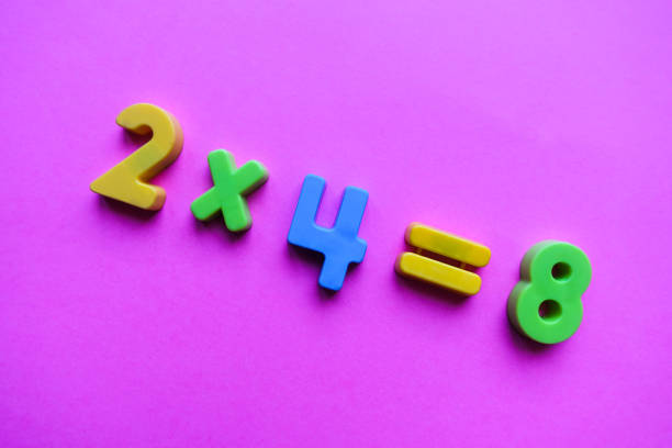 Multiplication by colored numbers. Education concept. stock photo