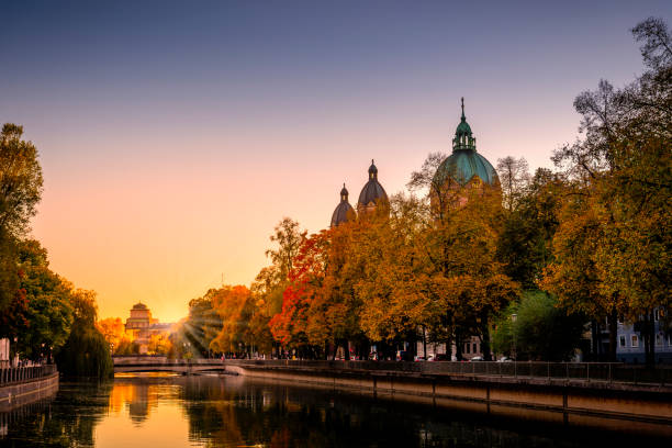 Munich at sunset Munich at sunset river isar stock pictures, royalty-free photos & images