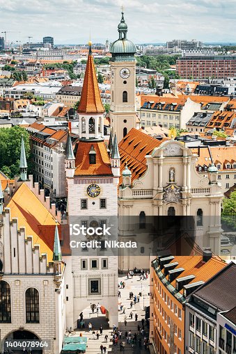 istock Munich - Cityscape with famous Old Town Hall on the central square Marienplatz 1404078964