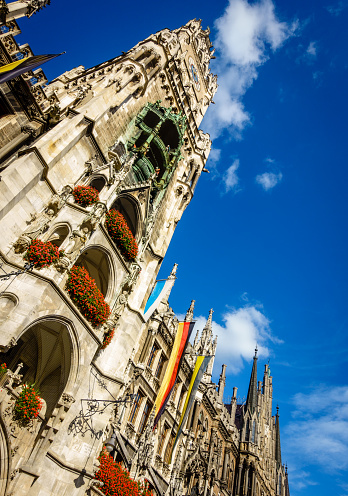 Facade of the Rathaus or Town Hall on Marienplatz in Munich, Germany