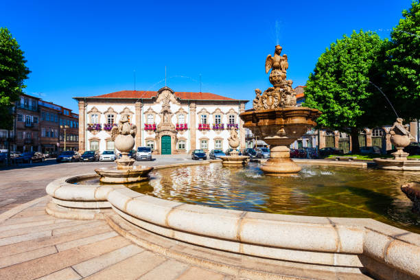 municipal city hall in braga, portugal - braga imagens e fotografias de stock