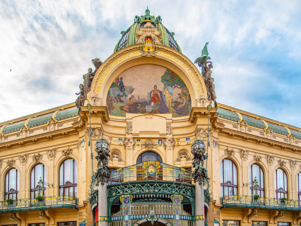Municipal House - Art Nouveau historical building at Republic Square, Namesti republicky, in Prague, Czech Republic Municipal House - Art Nouveau historical building at Republic Square, Namesti republicky, in Prague, Czech Republic. prague art stock pictures, royalty-free photos & images