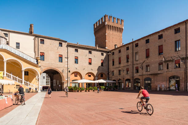 Municipal square, one of the most important square in Ferrara, Italy stock photo