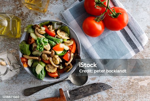istock mushroom salad in a bowl. 1318871560