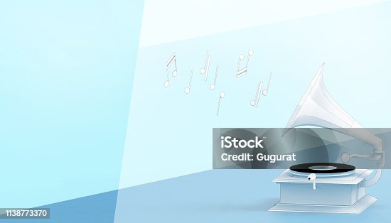 istock Music Retro vintage Gramophone Antique style and Drawing Concept on pastel blue background - Illustrations Art 1138773370