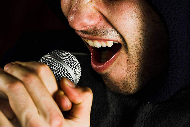 Music singer and microphone stock photo