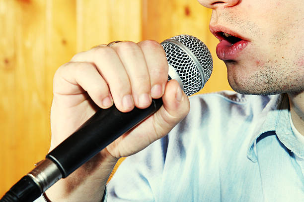 music singer and microphone stock photo