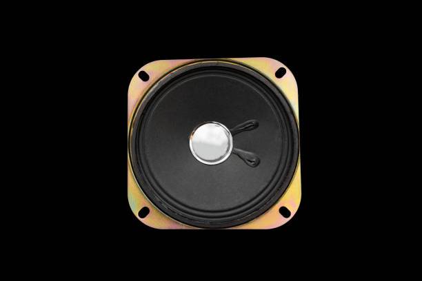 music speaker close up on black background stock photo